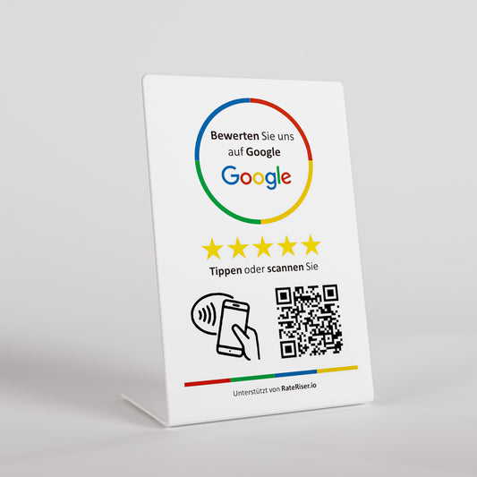 Smartes Google Bewertungsschild (NFC) – freistehend | Weiß